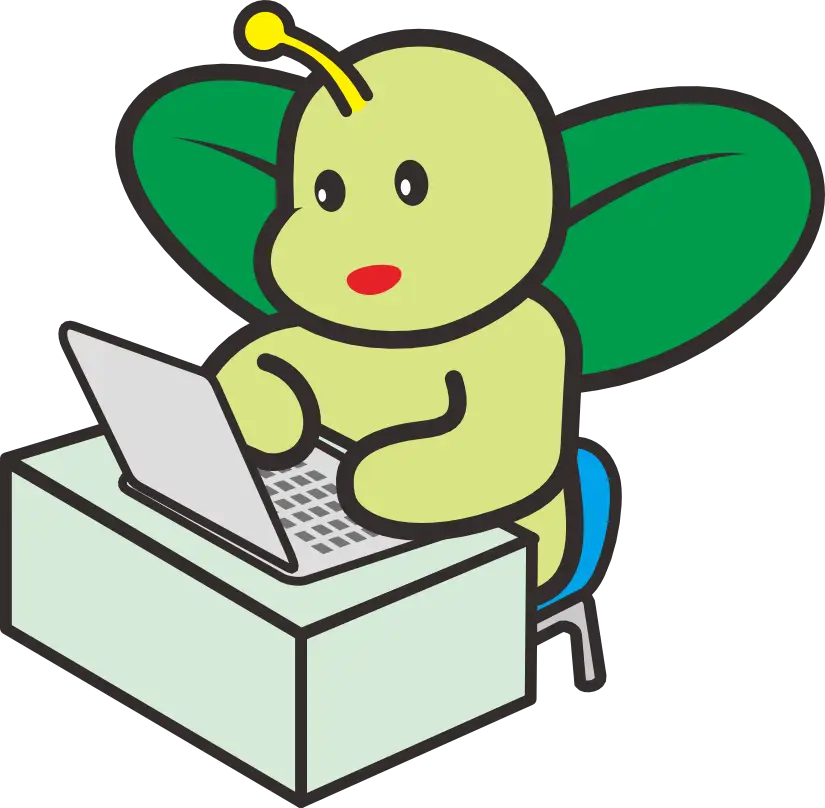 パソコンに向かうふうたんのイラスト"