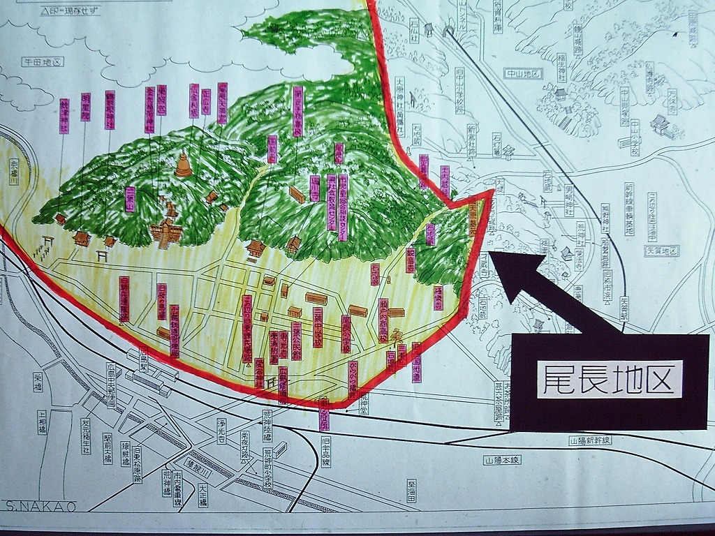 尾長地区の位置を示した地図