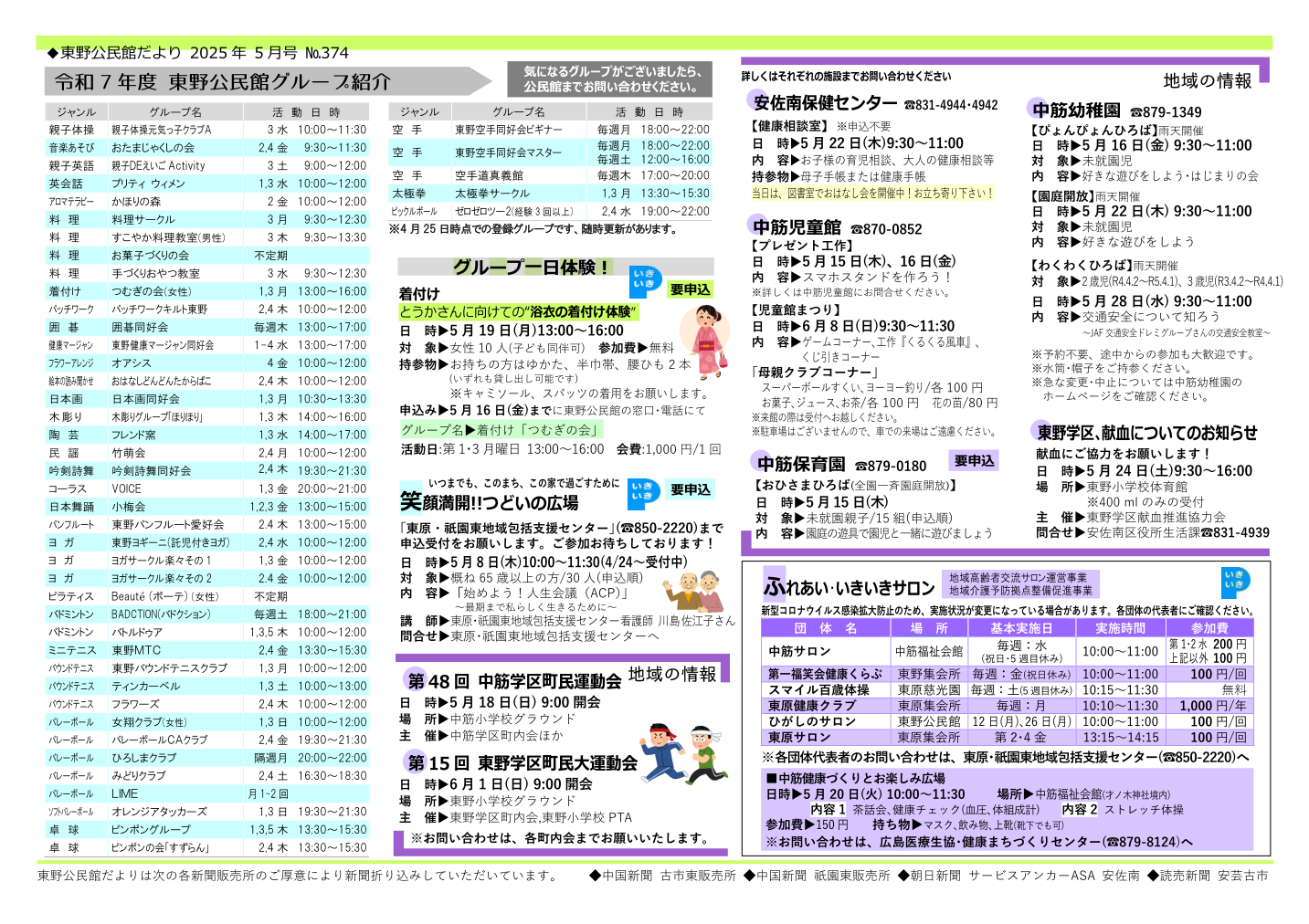 東野公民館だより最新号裏面