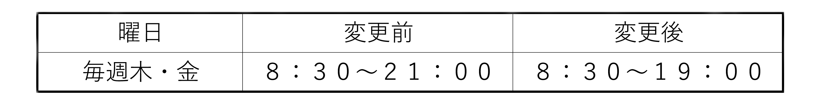 変更後の受付時間：木曜日・金曜日は21時00分まで（令和8年8月1日以降は19時00分までに変更）