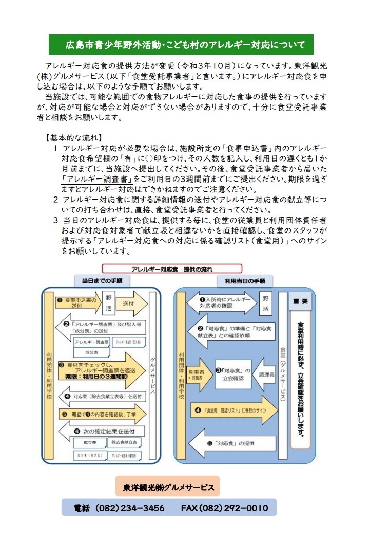 アレルギー対応について