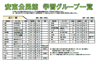 安東公民館の学習グループ一覧表面